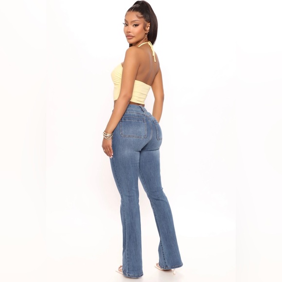 Fashion Nova Katt Flare Button Jeans - Medium Blue Wash - Picture 3 of 12